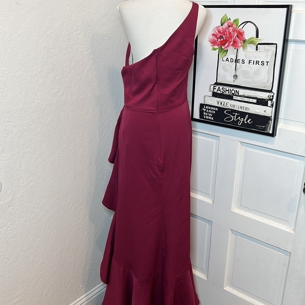 NWT Ieena for Mac Duggal One Shoulder High Slit Ruffle Gown Size 8 - Picture 5 of 10